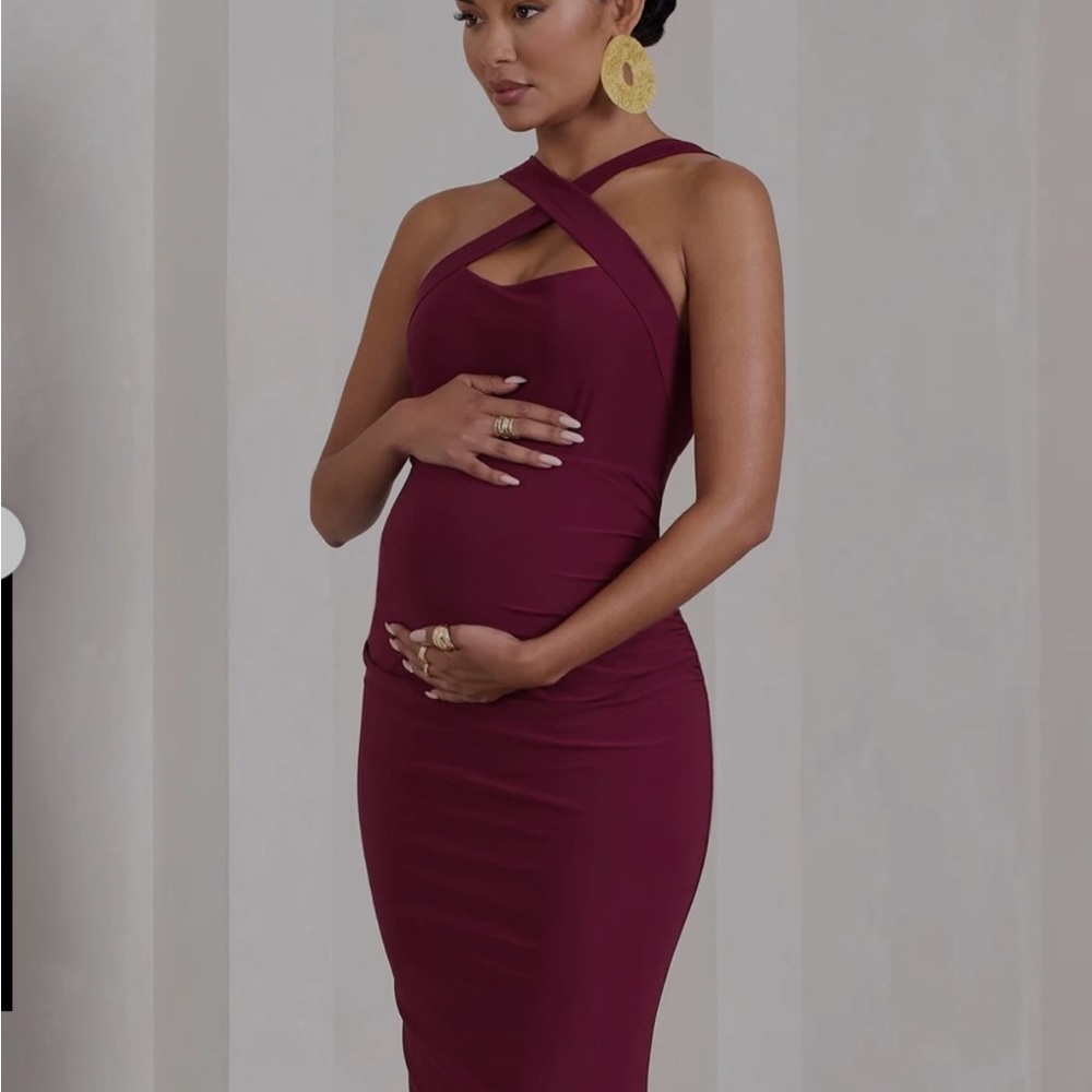 Elegant Burgundy Halter Dress maternity